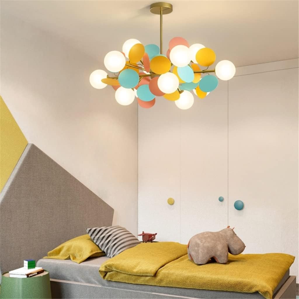 Chandelier, 子供の寝室のシャンデリアガラスグローブ光沢ゴールド